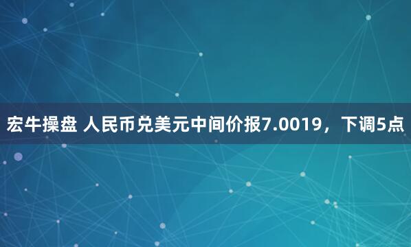 宏牛操盘 人民币兑美元中间价报7.0019，下调5点