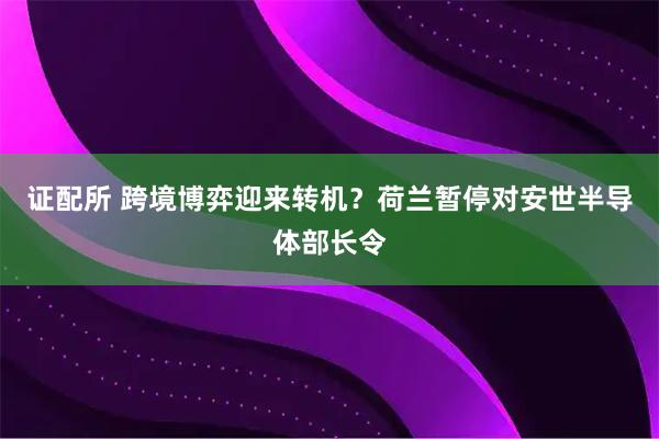 证配所 跨境博弈迎来转机？荷兰暂停对安世半导体部长令