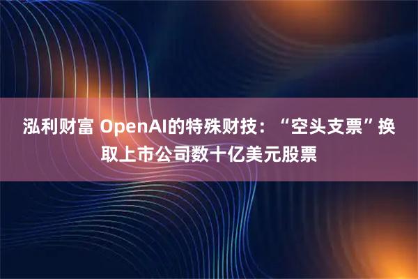 泓利财富 OpenAI的特殊财技：“空头支票”换取上市公司数十亿美元股票